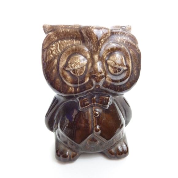 Vintage Owl Planter Small Brown Ceramic Pot Vase Woody Brown Rustic Shabby Decor - Picture 1 of 5